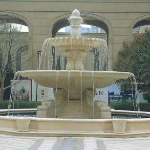 昭通 黄金麻花岗岩异型加工——户外庭院石雕流水喷泉