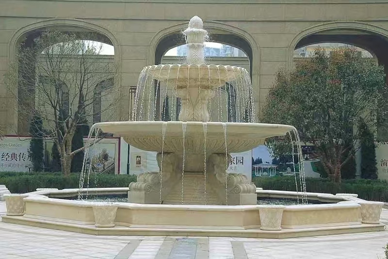 昭通 黄金麻花岗岩异型加工——户外庭院石雕流水喷泉