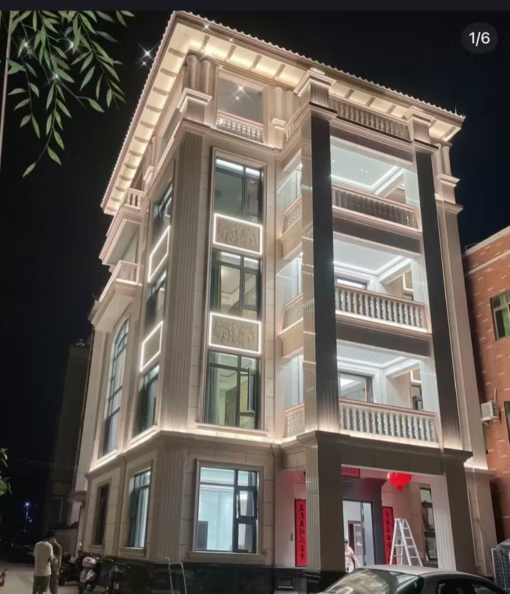 昭通 芝麻白花岗岩别墅外墙夜间效果